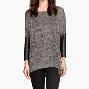 Leather Sleeve Black Marble Sweater